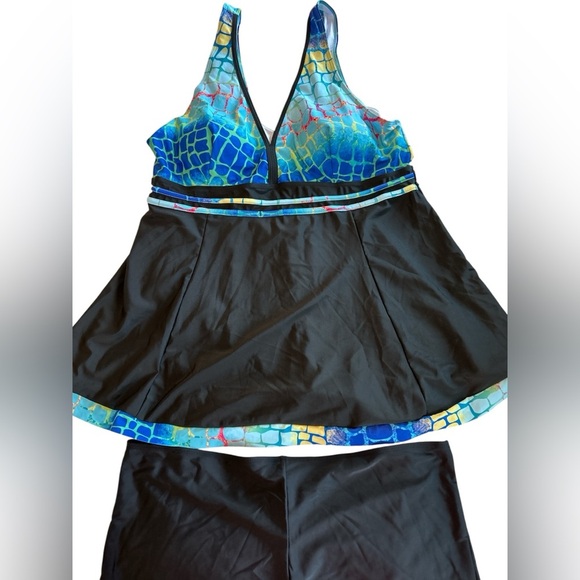 2 Piece Plus Sz 22W Tankini Swim Suit Boy Short Bottoms Alligator Print Pattern - Picture 2 of 11